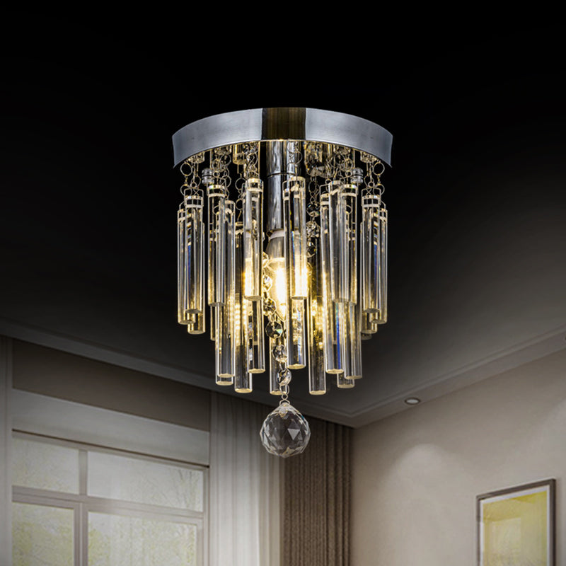 Crystal Bar Flush Mount Light Round Chrome Bare Bulb Flushmount Ceiling Light Clearhalo 'Ceiling Lights' 'Close To Ceiling Lights' 'Close to ceiling' 'Flush mount' Lighting' 1927002