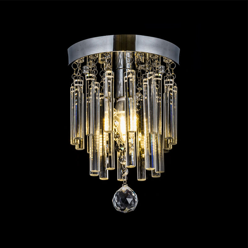 Crystal Bar Flush Mount Light Round Chrome Bare Bulb Flushmount Ceiling Light Clearhalo 'Ceiling Lights' 'Close To Ceiling Lights' 'Close to ceiling' 'Flush mount' Lighting' 1927003