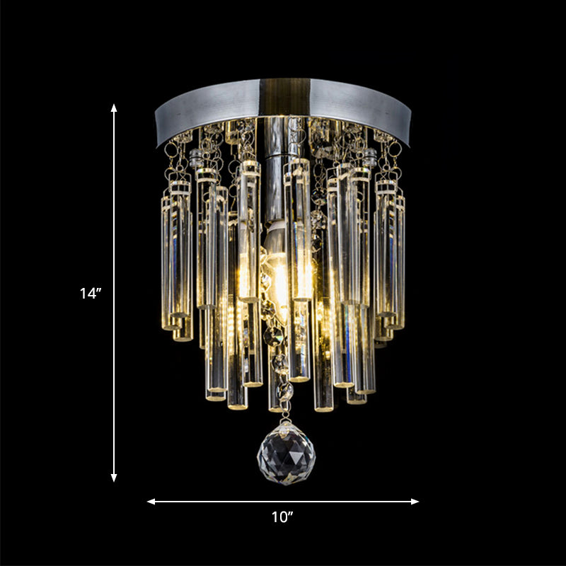 Crystal Bar Flush Mount Light Round Chrome Bare Bulb Flushmount Ceiling Light Clearhalo 'Ceiling Lights' 'Close To Ceiling Lights' 'Close to ceiling' 'Flush mount' Lighting' 1927004