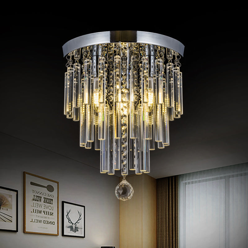 Crystal Bar Flush Mount Light Round Chrome Bare Bulb Flushmount Ceiling Light Clearhalo 'Ceiling Lights' 'Close To Ceiling Lights' 'Close to ceiling' 'Flush mount' Lighting' 1927005