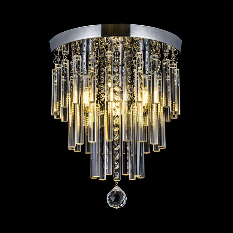 Crystal Bar Flush Mount Light Round Chrome Bare Bulb Flushmount Ceiling Light Clearhalo 'Ceiling Lights' 'Close To Ceiling Lights' 'Close to ceiling' 'Flush mount' Lighting' 1927008