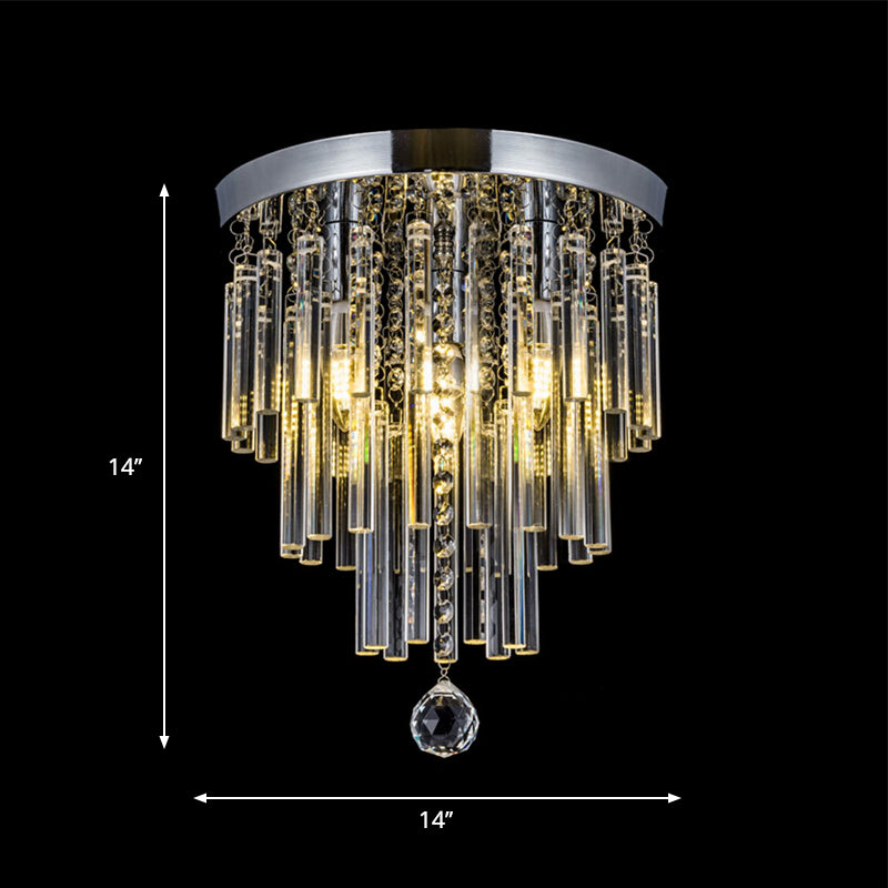 Crystal Bar Flush Mount Light Round Chrome Bare Bulb Flushmount Ceiling Light Clearhalo 'Ceiling Lights' 'Close To Ceiling Lights' 'Close to ceiling' 'Flush mount' Lighting' 1927009