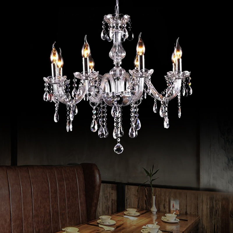 Glam Candle-Style Curving Arm Chandelier Crystal Strands Chandelier in Chrome Finish Clearhalo 'Ceiling Lights' 'Chandeliers' Lighting' options 1927010