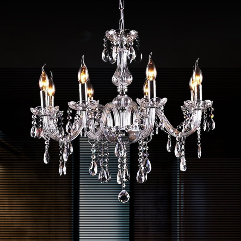 Glam Candle-Style Curving Arm Chandelier Crystal Strands Chandelier in Chrome Finish Clearhalo 'Ceiling Lights' 'Chandeliers' Lighting' options 1927012