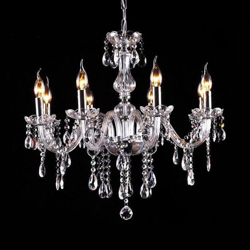 Glam Candle-Style Curving Arm Chandelier Crystal Strands Chandelier in Chrome Finish Clearhalo 'Ceiling Lights' 'Chandeliers' Lighting' options 1927013