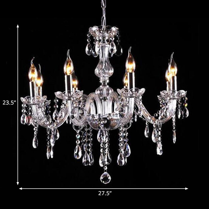 Glam Candle-Style Curving Arm Chandelier Crystal Strands Chandelier in Chrome Finish Clearhalo 'Ceiling Lights' 'Chandeliers' Lighting' options 1927014