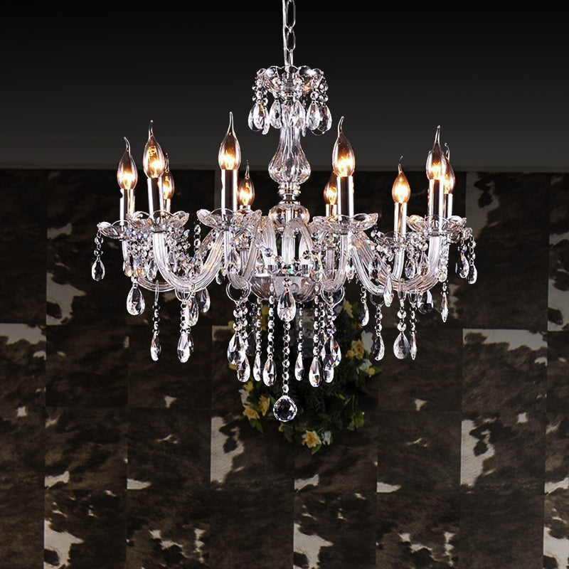 Glam Candle-Style Curving Arm Chandelier Crystal Strands Chandelier in Chrome Finish Clearhalo 'Ceiling Lights' 'Chandeliers' Lighting' options 1927016