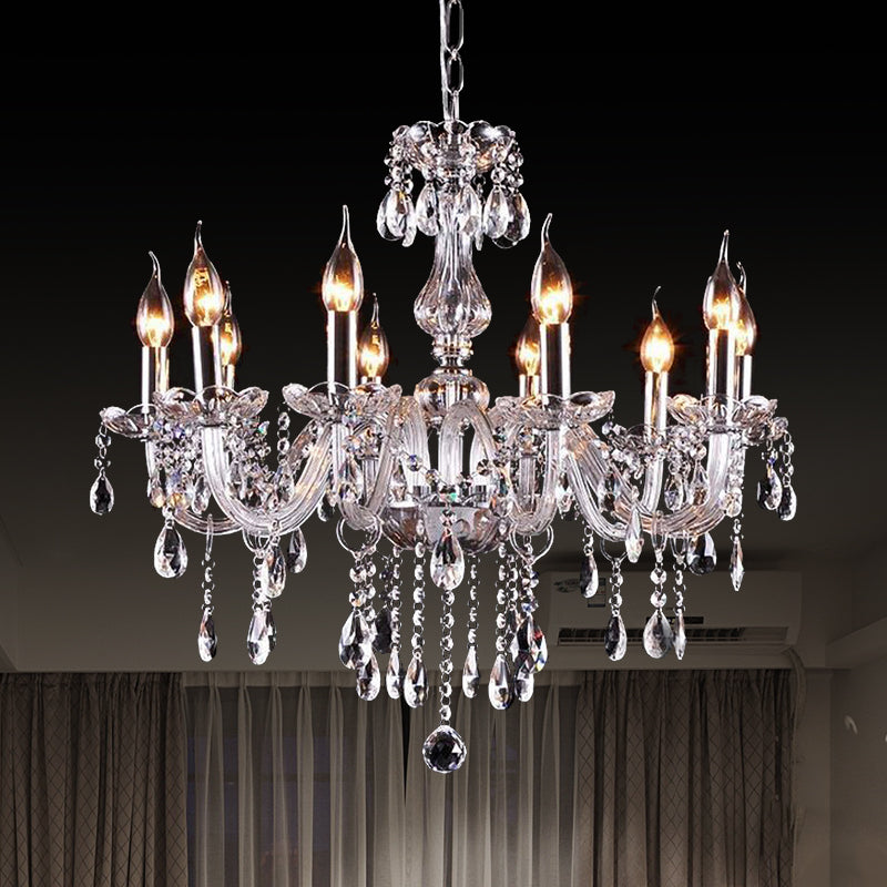 Glam Candle-Style Curving Arm Chandelier Crystal Strands Chandelier in Chrome Finish Clearhalo 'Ceiling Lights' 'Chandeliers' Lighting' options 1927017