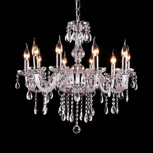 Glam Candle-Style Curving Arm Chandelier Crystal Strands Chandelier in Chrome Finish Clearhalo 'Ceiling Lights' 'Chandeliers' Lighting' options 1927018