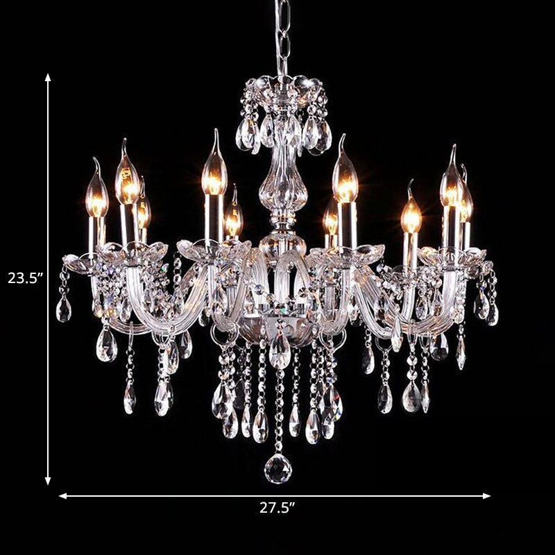 Glam Candle-Style Curving Arm Chandelier Crystal Strands Chandelier in Chrome Finish Clearhalo 'Ceiling Lights' 'Chandeliers' Lighting' options 1927019