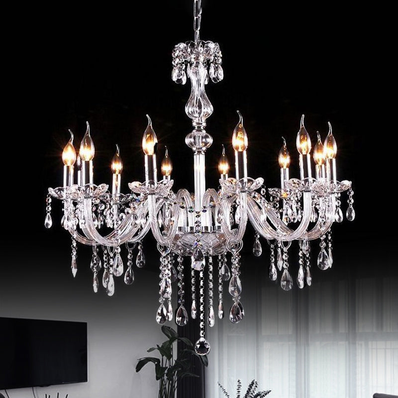 Glam Candle-Style Curving Arm Chandelier Crystal Strands Chandelier in Chrome Finish Clearhalo 'Ceiling Lights' 'Chandeliers' Lighting' options 1927020