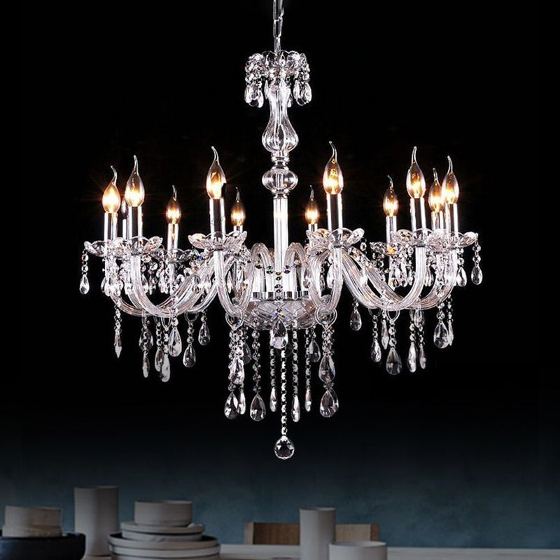 Glam Candle-Style Curving Arm Chandelier Crystal Strands Chandelier in Chrome Finish Clearhalo 'Ceiling Lights' 'Chandeliers' Lighting' options 1927021