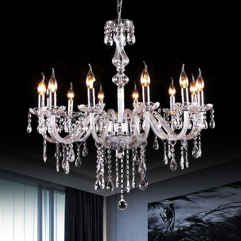 Glam Candle-Style Curving Arm Chandelier Crystal Strands Chandelier in Chrome Finish Clearhalo 'Ceiling Lights' 'Chandeliers' Lighting' options 1927022