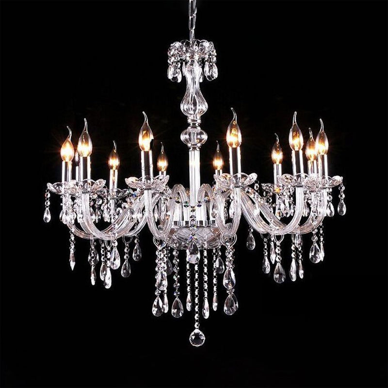 Glam Candle-Style Curving Arm Chandelier Crystal Strands Chandelier in Chrome Finish Clearhalo 'Ceiling Lights' 'Chandeliers' Lighting' options 1927023