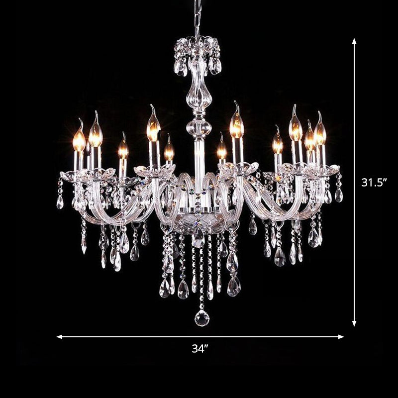 Glam Candle-Style Curving Arm Chandelier Crystal Strands Chandelier in Chrome Finish Clearhalo 'Ceiling Lights' 'Chandeliers' Lighting' options 1927024