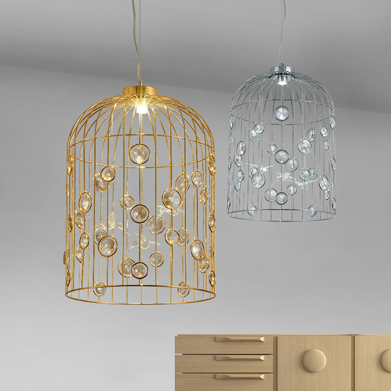 Metal Bird Cage Pendant Light Crystal Bead Deco Pendant Chandelier for Dining Room Clearhalo 'Ceiling Lights' 'Modern Pendants' 'Modern' 'Pendant Lights' 'Pendants' Lighting' 1927058