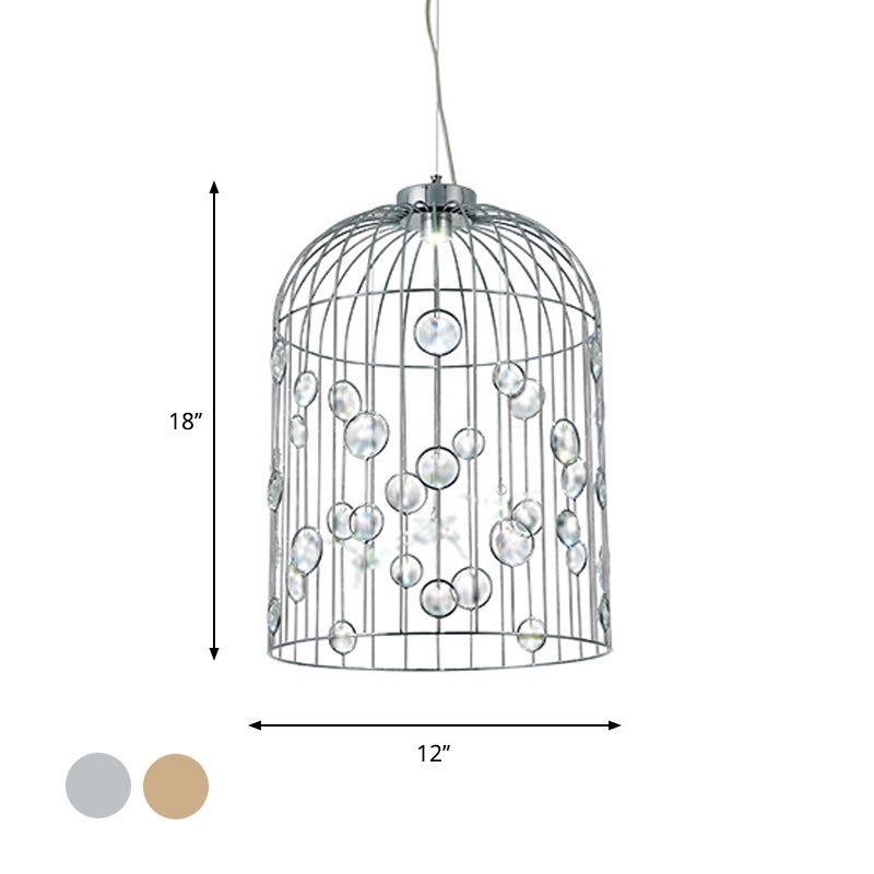 Metal Bird Cage Pendant Light Crystal Bead Deco Pendant Chandelier for Dining Room Clearhalo 'Ceiling Lights' 'Modern Pendants' 'Modern' 'Pendant Lights' 'Pendants' Lighting' 1927061