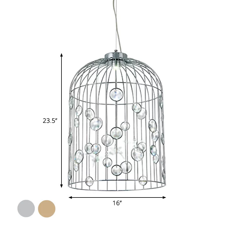 Metal Bird Cage Pendant Light Crystal Bead Deco Pendant Chandelier for Dining Room Clearhalo 'Ceiling Lights' 'Modern Pendants' 'Modern' 'Pendant Lights' 'Pendants' Lighting' 1927062