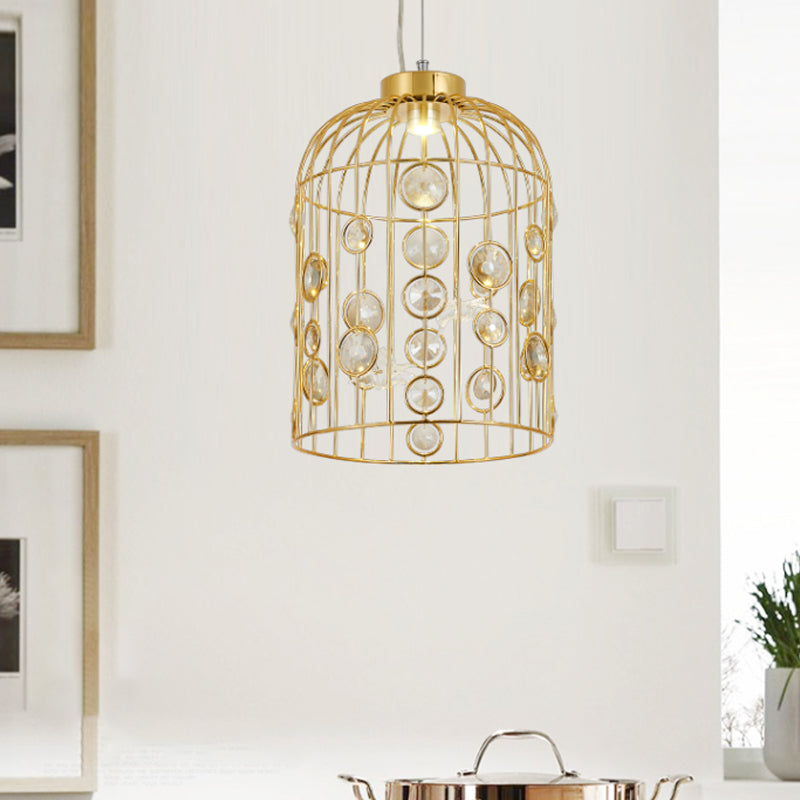 Metal Bird Cage Pendant Light Crystal Bead Deco Pendant Chandelier for Dining Room Clearhalo 'Ceiling Lights' 'Modern Pendants' 'Modern' 'Pendant Lights' 'Pendants' Lighting' 1927064