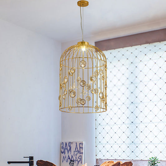 Metal Bird Cage Pendant Light Crystal Bead Deco Pendant Chandelier for Dining Room Clearhalo 'Ceiling Lights' 'Modern Pendants' 'Modern' 'Pendant Lights' 'Pendants' Lighting' 1927065