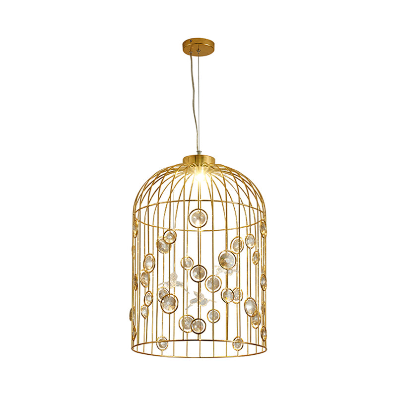 Metal Bird Cage Pendant Light Crystal Bead Deco Pendant Chandelier for Dining Room Clearhalo 'Ceiling Lights' 'Modern Pendants' 'Modern' 'Pendant Lights' 'Pendants' Lighting' 1927066