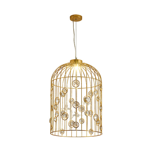 Metal Bird Cage Pendant Light Crystal Bead Deco Pendant Chandelier for Dining Room Clearhalo 'Ceiling Lights' 'Modern Pendants' 'Modern' 'Pendant Lights' 'Pendants' Lighting' 1927066
