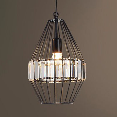 Crystal Block Pendant Ceiling Light Black Geometric Metal Cage Pendant Light Black 9" Clearhalo 'Art Deco Pendants' 'Cast Iron' 'Ceiling Lights' 'Ceramic' 'Crystal' 'Industrial Pendants' 'Industrial' 'Metal' 'Middle Century Pendants' 'Pendant Lights' 'Pendants' 'Tiffany' Lighting' 1927067