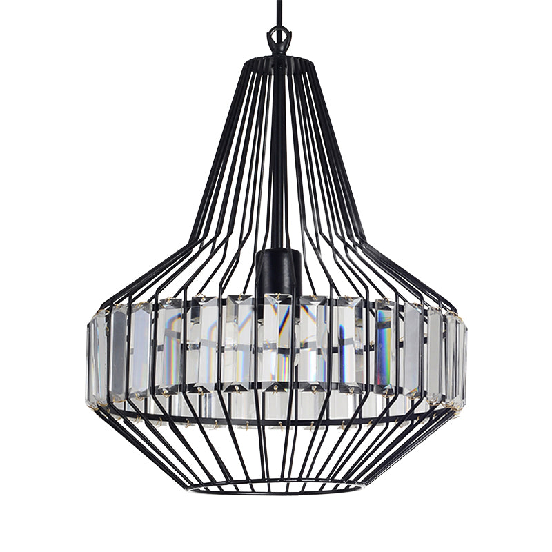 Crystal Block Pendant Ceiling Light Black Geometric Metal Cage Pendant Light Clearhalo 'Art Deco Pendants' 'Cast Iron' 'Ceiling Lights' 'Ceramic' 'Crystal' 'Industrial Pendants' 'Industrial' 'Metal' 'Middle Century Pendants' 'Pendant Lights' 'Pendants' 'Tiffany' Lighting' 1927070