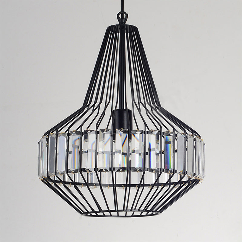 Crystal Block Pendant Ceiling Light Black Geometric Metal Cage Pendant Light Clearhalo 'Art Deco Pendants' 'Cast Iron' 'Ceiling Lights' 'Ceramic' 'Crystal' 'Industrial Pendants' 'Industrial' 'Metal' 'Middle Century Pendants' 'Pendant Lights' 'Pendants' 'Tiffany' Lighting' 1927071