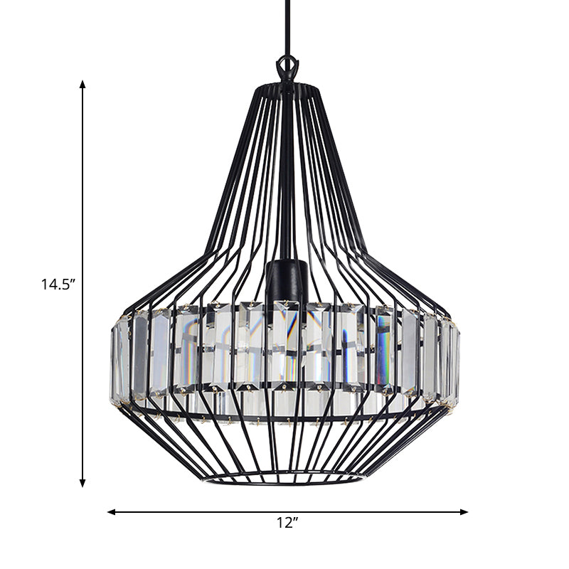 Crystal Block Pendant Ceiling Light Black Geometric Metal Cage Pendant Light Clearhalo 'Art Deco Pendants' 'Cast Iron' 'Ceiling Lights' 'Ceramic' 'Crystal' 'Industrial Pendants' 'Industrial' 'Metal' 'Middle Century Pendants' 'Pendant Lights' 'Pendants' 'Tiffany' Lighting' 1927072