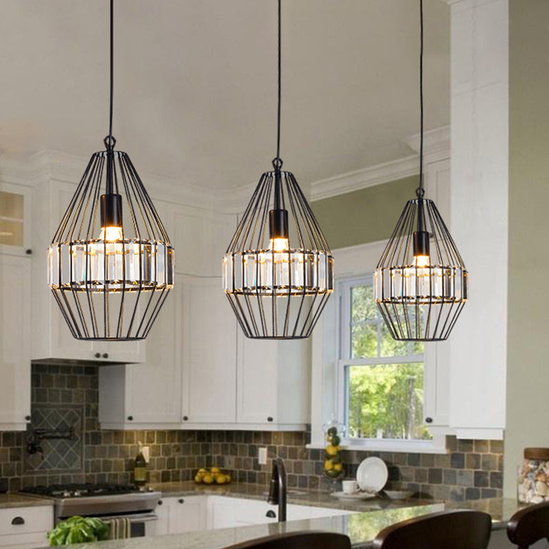 Crystal Block Pendant Ceiling Light Black Geometric Metal Cage Pendant Light Clearhalo 'Art Deco Pendants' 'Cast Iron' 'Ceiling Lights' 'Ceramic' 'Crystal' 'Industrial Pendants' 'Industrial' 'Metal' 'Middle Century Pendants' 'Pendant Lights' 'Pendants' 'Tiffany' Lighting' 1927075