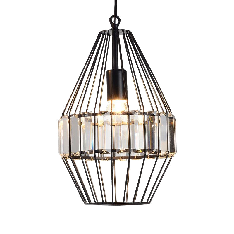 Crystal Block Pendant Ceiling Light Black Geometric Metal Cage Pendant Light Clearhalo 'Art Deco Pendants' 'Cast Iron' 'Ceiling Lights' 'Ceramic' 'Crystal' 'Industrial Pendants' 'Industrial' 'Metal' 'Middle Century Pendants' 'Pendant Lights' 'Pendants' 'Tiffany' Lighting' 1927076