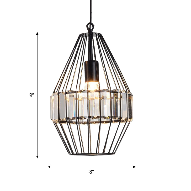 Crystal Block Pendant Ceiling Light Black Geometric Metal Cage Pendant Light Clearhalo 'Art Deco Pendants' 'Cast Iron' 'Ceiling Lights' 'Ceramic' 'Crystal' 'Industrial Pendants' 'Industrial' 'Metal' 'Middle Century Pendants' 'Pendant Lights' 'Pendants' 'Tiffany' Lighting' 1927077