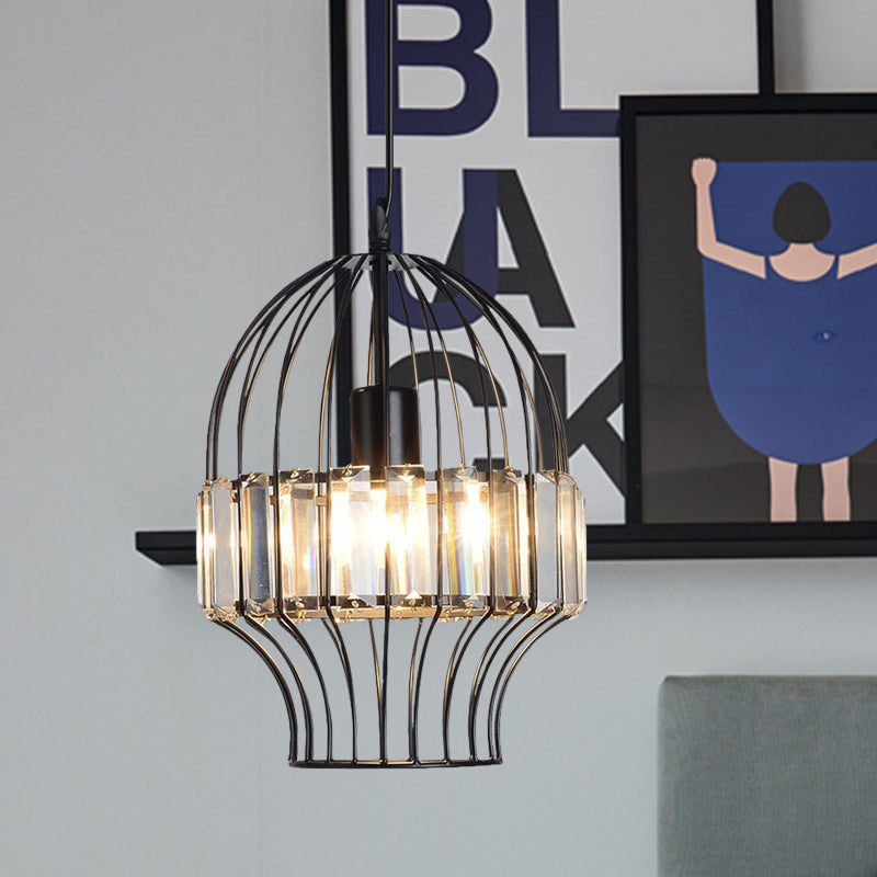 Crystal Block Pendant Ceiling Light Black Geometric Metal Cage Pendant Light Clearhalo 'Art Deco Pendants' 'Cast Iron' 'Ceiling Lights' 'Ceramic' 'Crystal' 'Industrial Pendants' 'Industrial' 'Metal' 'Middle Century Pendants' 'Pendant Lights' 'Pendants' 'Tiffany' Lighting' 1927080