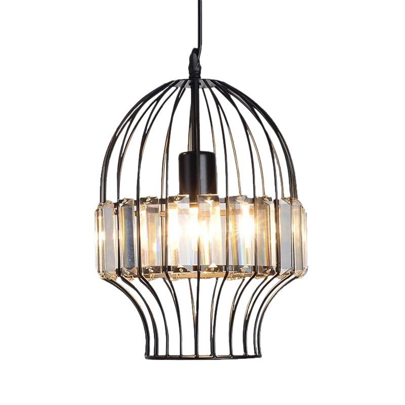 Crystal Block Pendant Ceiling Light Black Geometric Metal Cage Pendant Light Clearhalo 'Art Deco Pendants' 'Cast Iron' 'Ceiling Lights' 'Ceramic' 'Crystal' 'Industrial Pendants' 'Industrial' 'Metal' 'Middle Century Pendants' 'Pendant Lights' 'Pendants' 'Tiffany' Lighting' 1927081