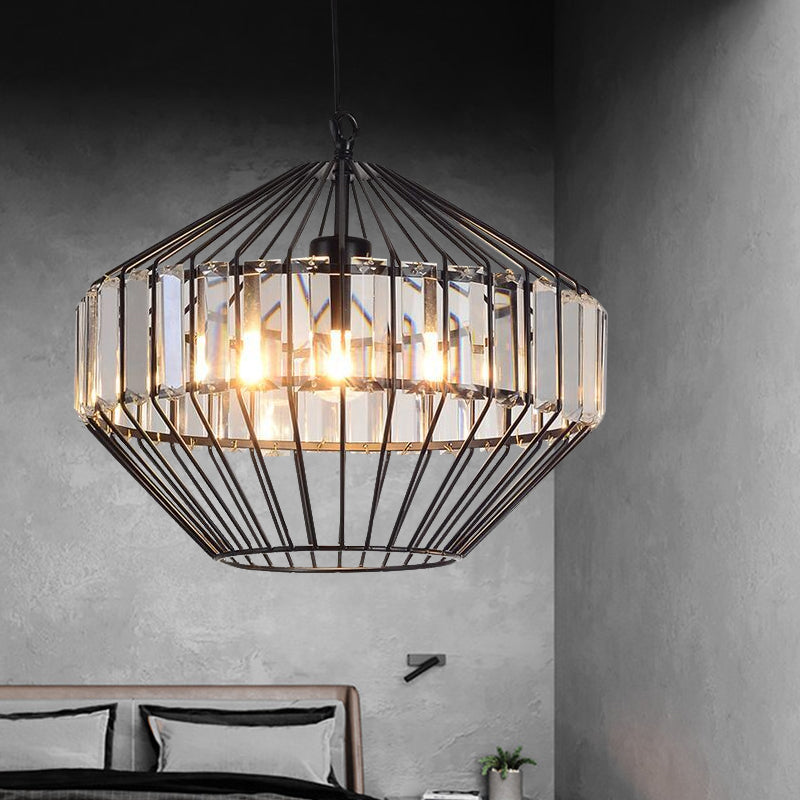 Crystal Block Pendant Ceiling Light Black Geometric Metal Cage Pendant Light Clearhalo 'Art Deco Pendants' 'Cast Iron' 'Ceiling Lights' 'Ceramic' 'Crystal' 'Industrial Pendants' 'Industrial' 'Metal' 'Middle Century Pendants' 'Pendant Lights' 'Pendants' 'Tiffany' Lighting' 1927083