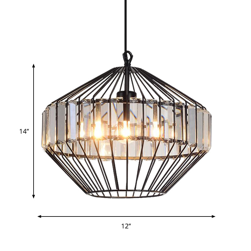 Crystal Block Pendant Ceiling Light Black Geometric Metal Cage Pendant Light Clearhalo 'Art Deco Pendants' 'Cast Iron' 'Ceiling Lights' 'Ceramic' 'Crystal' 'Industrial Pendants' 'Industrial' 'Metal' 'Middle Century Pendants' 'Pendant Lights' 'Pendants' 'Tiffany' Lighting' 1927087