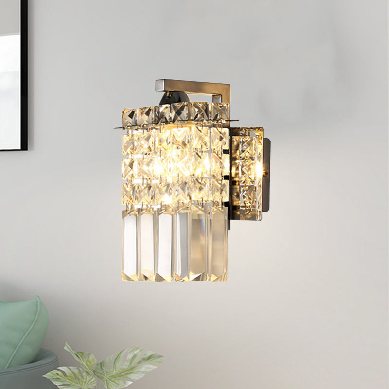 Rectangle Wall Light Crystal Block Wall Sconce in Chrome with Crystal Rods Draping Clearhalo 'Modern wall lights' 'Modern' 'Wall Lamps & Sconces' 'Wall Lights' Lighting' 1927103