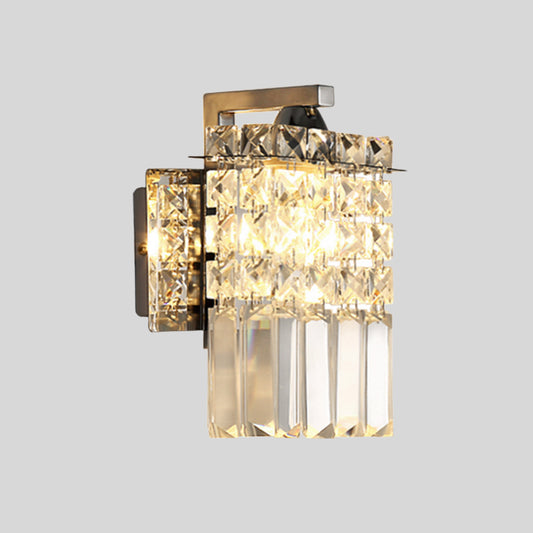 Rectangle Wall Light Crystal Block Wall Sconce in Chrome with Crystal Rods Draping Clearhalo 'Modern wall lights' 'Modern' 'Wall Lamps & Sconces' 'Wall Lights' Lighting' 1927106