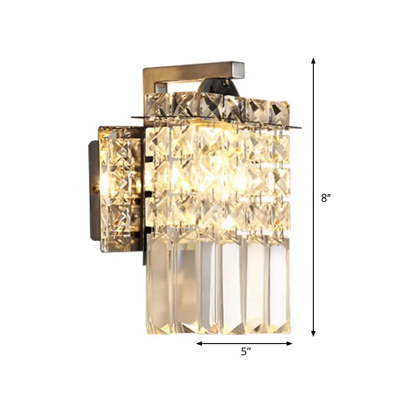 Rectangle Wall Light Crystal Block Wall Sconce in Chrome with Crystal Rods Draping Clearhalo 'Modern wall lights' 'Modern' 'Wall Lamps & Sconces' 'Wall Lights' Lighting' 1927107