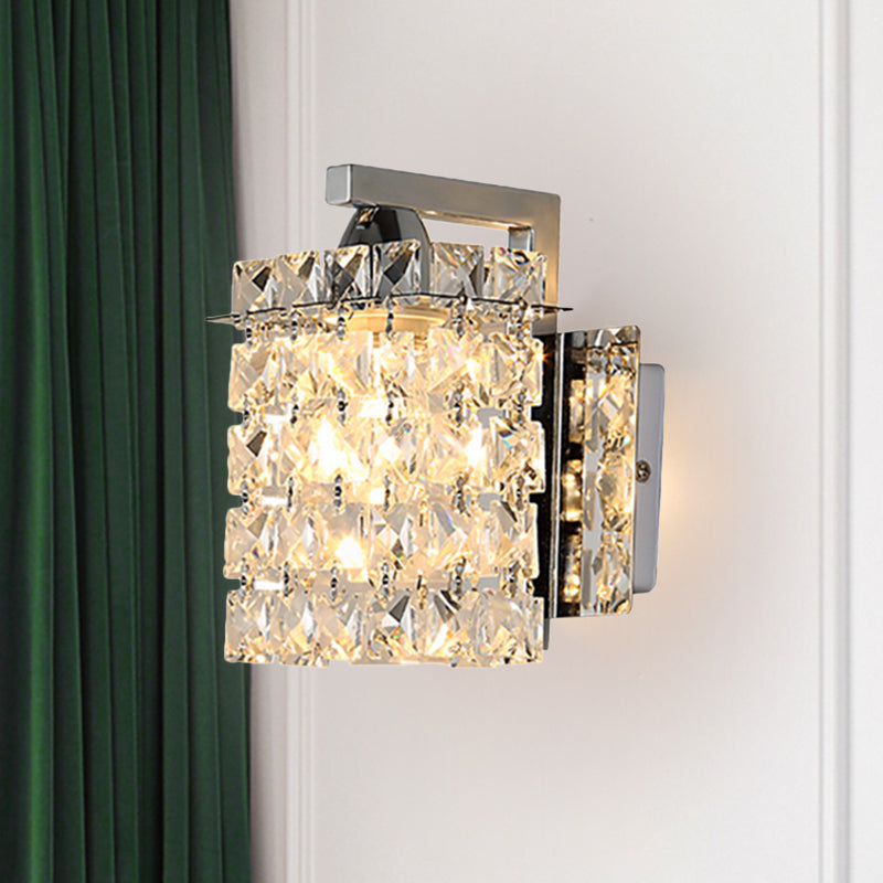 Rectangle Wall Light Crystal Block Wall Sconce in Chrome with Crystal Rods Draping Clearhalo 'Modern wall lights' 'Modern' 'Wall Lamps & Sconces' 'Wall Lights' Lighting' 1927109