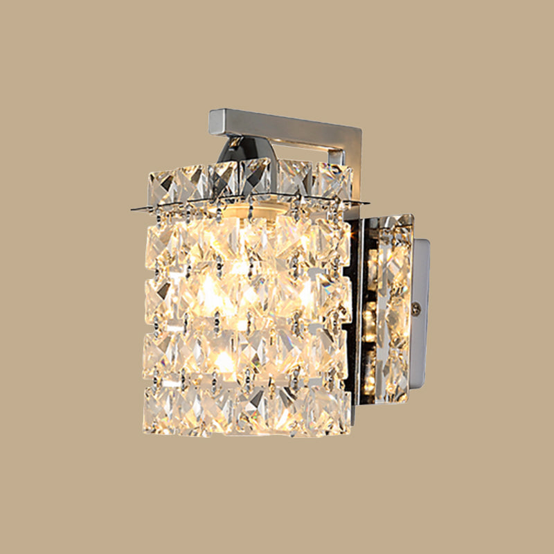 Rectangle Wall Light Crystal Block Wall Sconce in Chrome with Crystal Rods Draping Clearhalo 'Modern wall lights' 'Modern' 'Wall Lamps & Sconces' 'Wall Lights' Lighting' 1927111