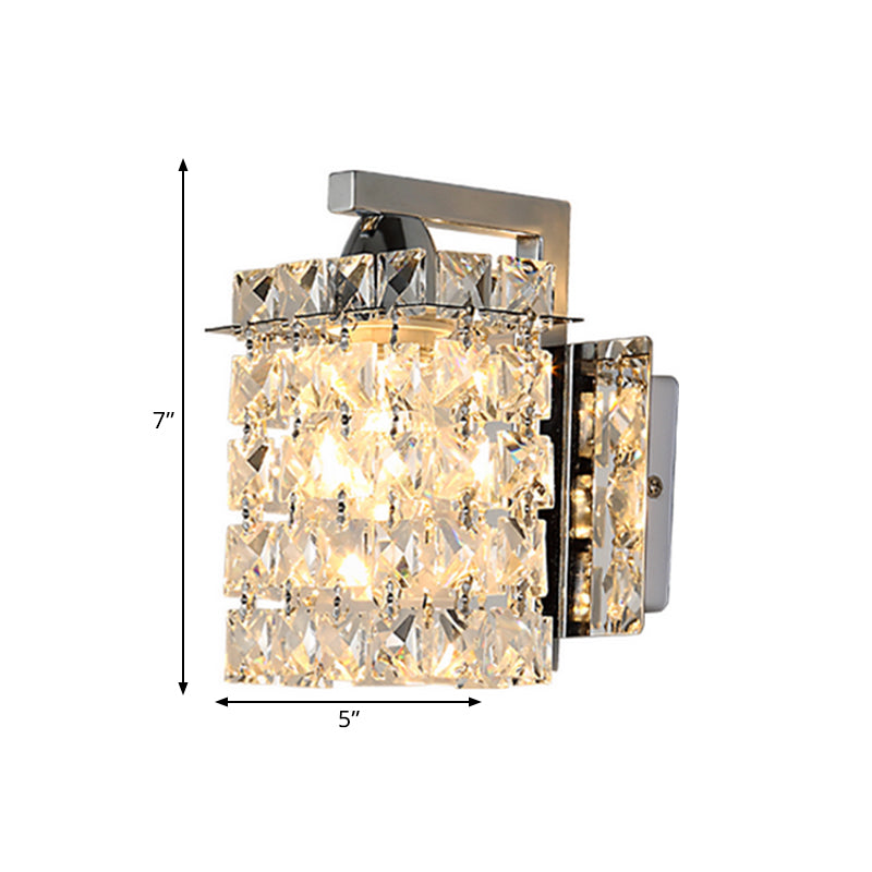 Rectangle Wall Light Crystal Block Wall Sconce in Chrome with Crystal Rods Draping Clearhalo 'Modern wall lights' 'Modern' 'Wall Lamps & Sconces' 'Wall Lights' Lighting' 1927112
