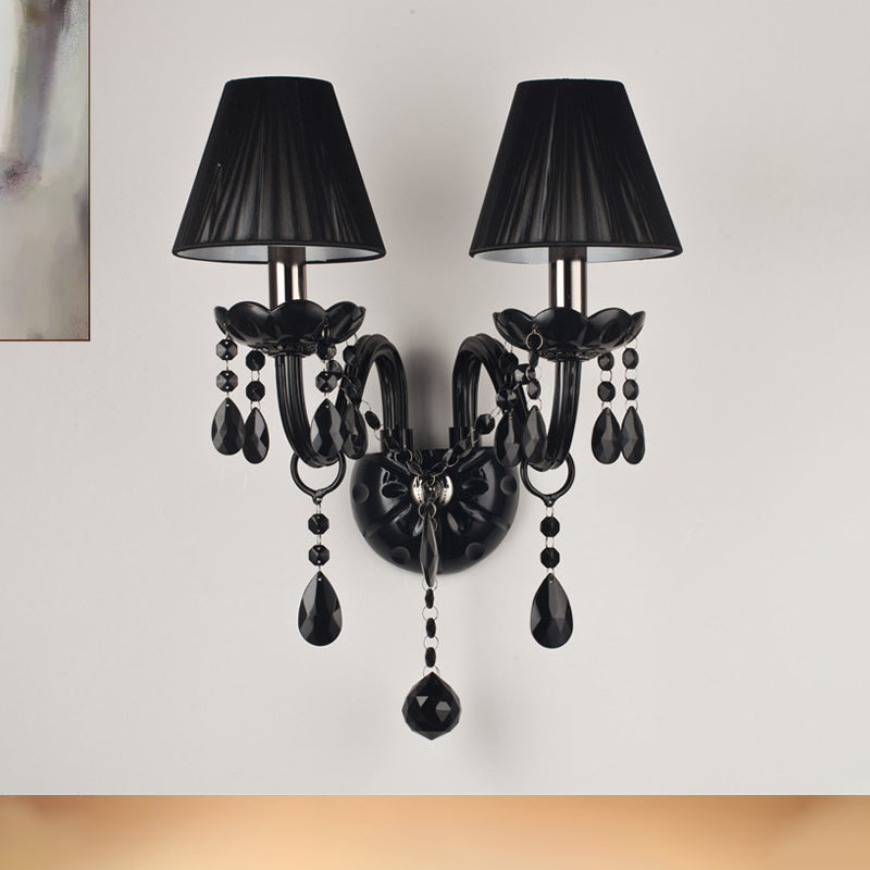 Black Candle-Style Wall Lamp Crystal S-Shape Arm Wall Sconce 2.0 Black With Shade Clearhalo 'Wall Lamps & Sconces' 'Wall Lights' Lighting' 1927124