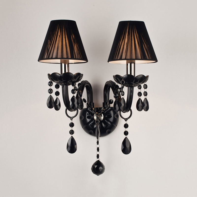 Black Candle-Style Wall Lamp Crystal S-Shape Arm Wall Sconce Clearhalo 'Wall Lamps & Sconces' 'Wall Lights' Lighting' 1927126