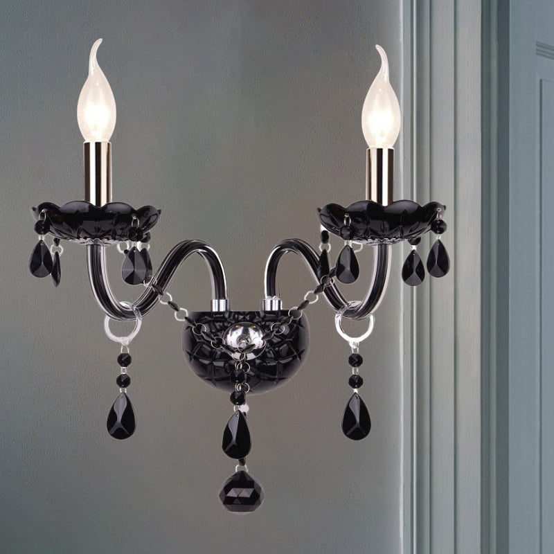 Black Candle-Style Wall Lamp Crystal S-Shape Arm Wall Sconce 2.0 Black Shadeless Clearhalo 'Wall Lamps & Sconces' 'Wall Lights' Lighting' 1927128