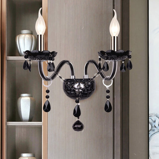 Black Candle-Style Wall Lamp Crystal S-Shape Arm Wall Sconce Clearhalo 'Wall Lamps & Sconces' 'Wall Lights' Lighting' 1927129