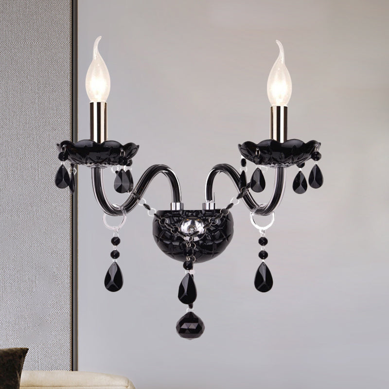 Black Candle-Style Wall Lamp Crystal S-Shape Arm Wall Sconce Clearhalo 'Wall Lamps & Sconces' 'Wall Lights' Lighting' 1927130