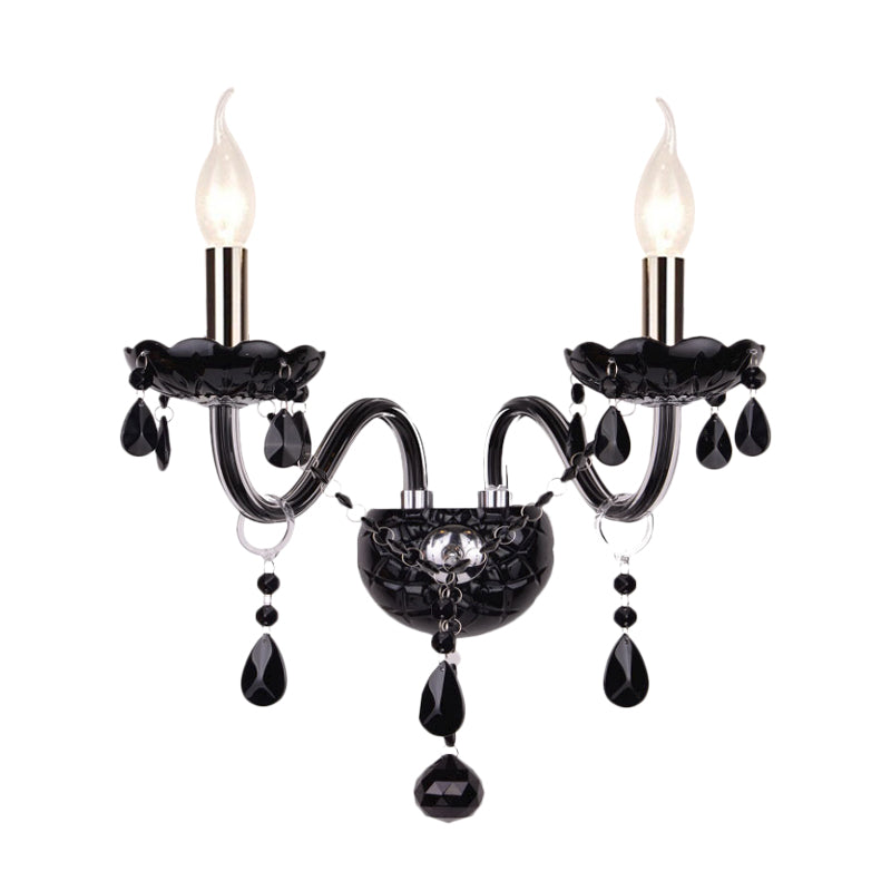 Black Candle-Style Wall Lamp Crystal S-Shape Arm Wall Sconce Clearhalo 'Wall Lamps & Sconces' 'Wall Lights' Lighting' 1927131