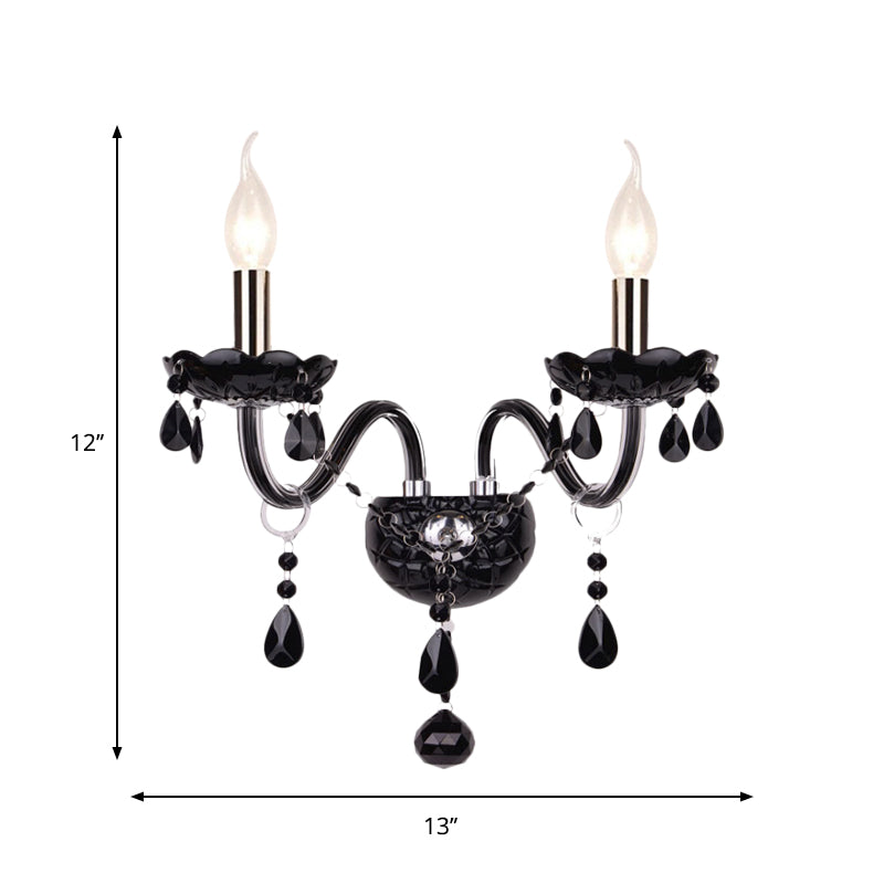 Black Candle-Style Wall Lamp Crystal S-Shape Arm Wall Sconce Clearhalo 'Wall Lamps & Sconces' 'Wall Lights' Lighting' 1927132